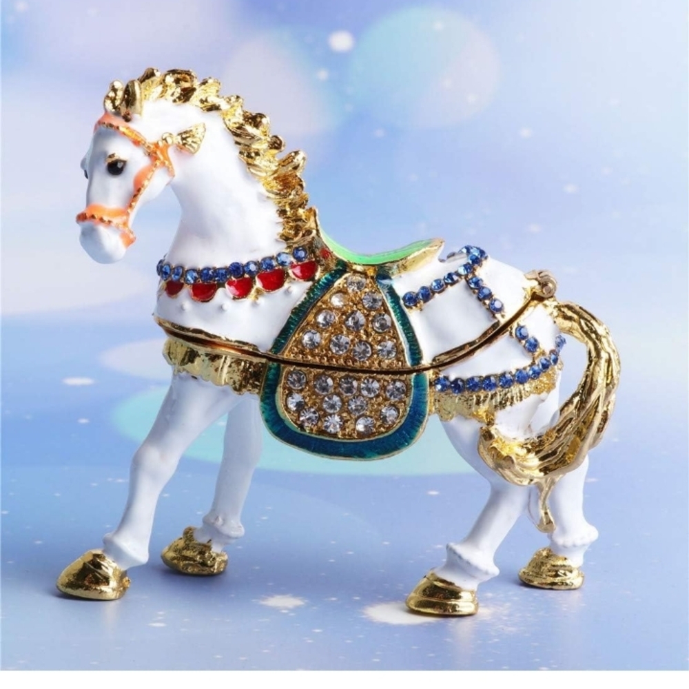 Hinged Trinket Bejeweled Hand-painted Ring Holder Animal Figurine Collectible